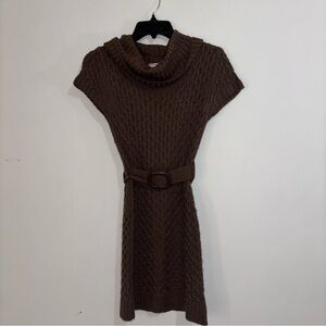 Brown Knit Sweater Dress with Belt
